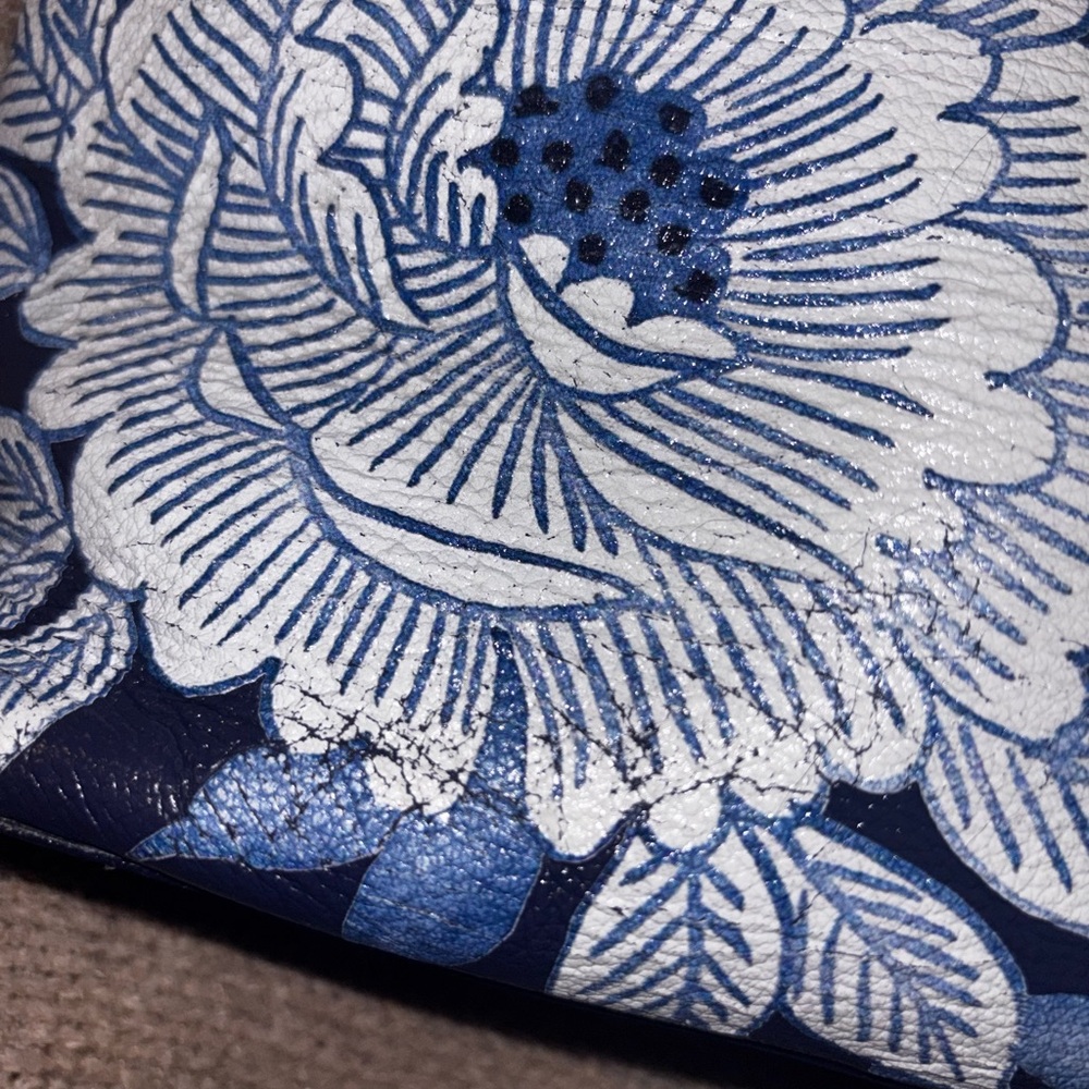 Brighton Journey to India Floral Navy Blue White Leather Boho Shoulder Tote Bag - Picture 3 of 10